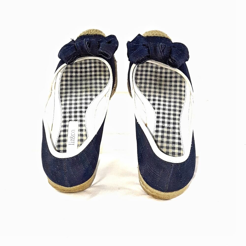 LIZ & CO Denim Wedge Espadrilles Flats Size 8.5M Bow Preppy Coastal Nautical - Picture 9 of 9